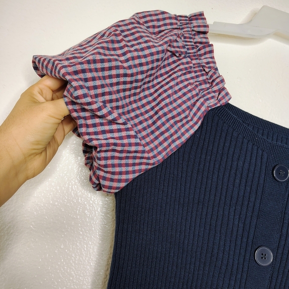 Maeve By Anthropologie PuffSleeved Navy Blue and Striped Button Front Dress Sz S - Picture 4 of 16